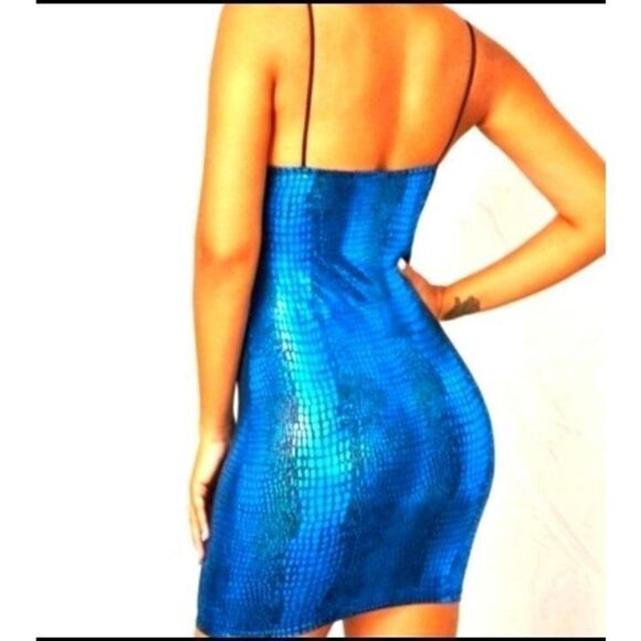 Blue Crocodile print dress sz Xl - Picture 4 of 5